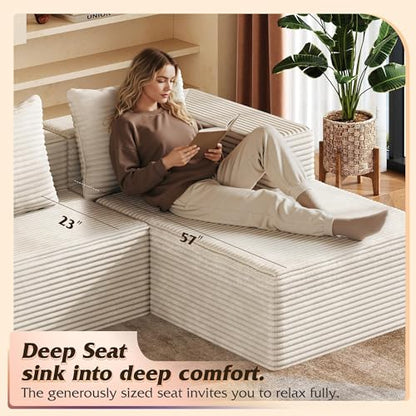 104'' Cloud Sectional Couches for Living Room, Modular Boneless Couch with Left Facing Chaise, L Shape Memory Foam Corduroy, with Cushion, Beige