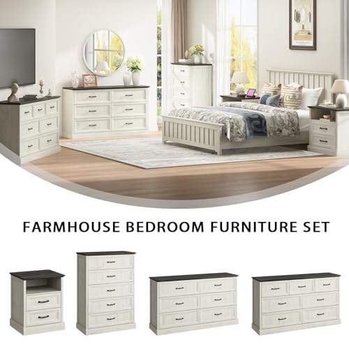 Farmhouse 7 Drawer Dresser for Bedroom, 55" White Dresser with TV Stand, view 5