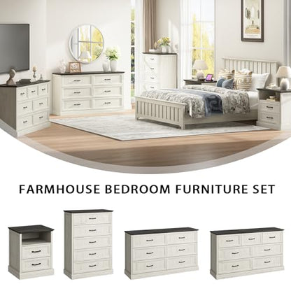 Farmhouse 7 Drawer Dresser for Bedroom, 55" White Dresser with TV Stand, view 5