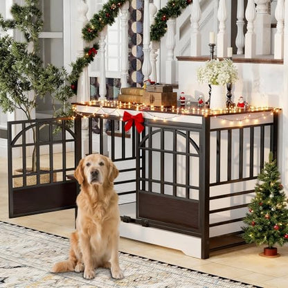 52IN Dog Crate with Arched Doors, White Brown, view 2
