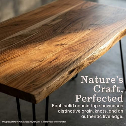 Live Edge Wood Coffee Table with Hairpin Metal Legs – Rustic Modern Farmhouse Living Room Table with Acacia Wood Top (42 Inch)