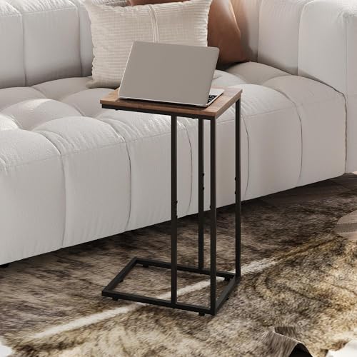 C Shaped End Table, Small Side Tables for Sofa and Bed, Couch Table That Slides Under for Living Room, Bedroom, Home Office, Small Spaces