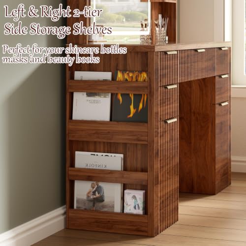 47.2" Fluted Makeup Vanity Desk with Large, 28.7" Mirror and Lights, view 8