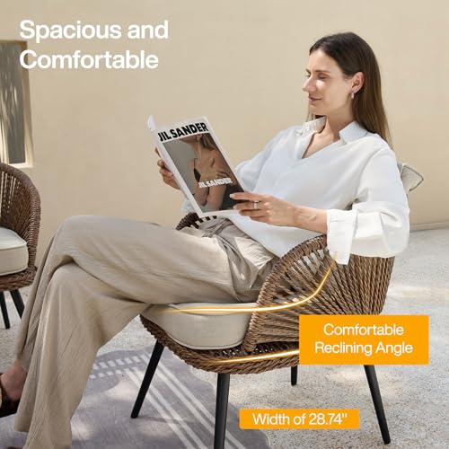 Tribesigns 4-Piece Outdoor Patio Furniture Set with Removable Waterproof Cushions, All-Weather Rattan Wicker Conversation Furniture Set with Glass Coffee Table for Garden, Pool, Porch, Balcony (Brown)