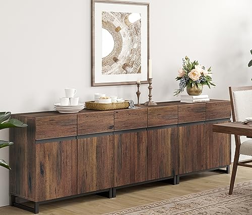 3 in 1 Multifunctional Sideboard Buffet Cabinets, Modern Sideboard with Adjustable Shelf and Metal Base, Coffee Bar Cabinet Storage Cabinet for Living Room, Kitchen, Brown