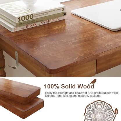 Vintage Solid Wood Writing Desk, 31.5" Mid Century Modern Desk with Drawer, view 5