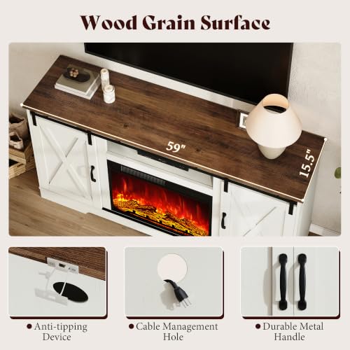 59" Fireplace TV Stand for TVs up to 65" with Sliding Barn Doors, view 5