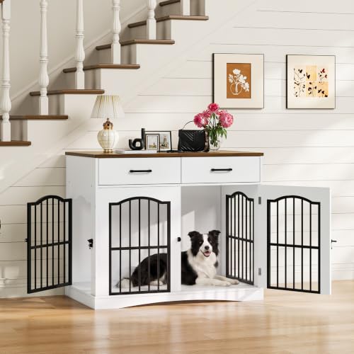 Dog Crate Furniture, 39.4'' Wooden Dog Kennel Indoor with Storage, view 4