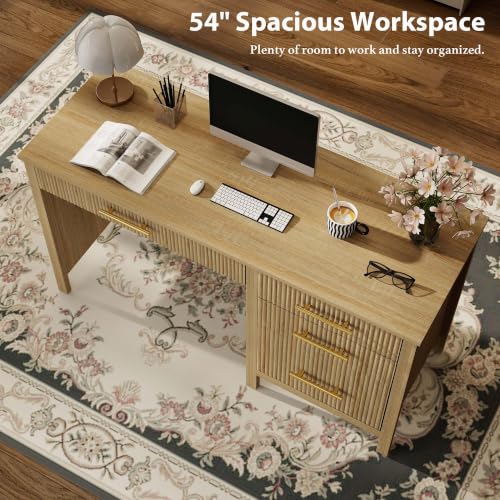Fluted Executive Desk with Drawers: 54" Oak Home Office Desks, view 4