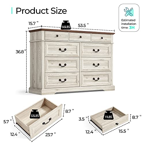 9 Drawers Dresser for Bedroom, Wood Bedroom Chest of Drawers, view 3