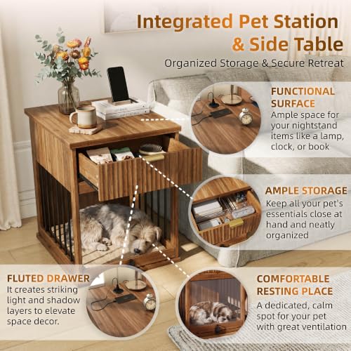 Dog Crate Furniture,Wooden Dog Kennel End Table,Walnut, view 6