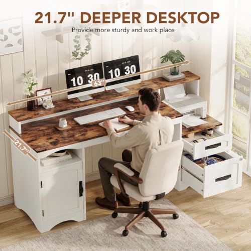Computer Desk with Drawers and Printer Stand Large Office Desk, view 5