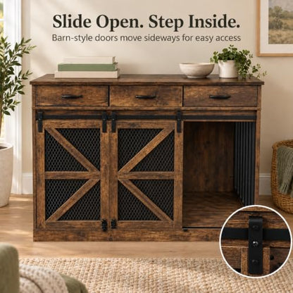 Furniture Dog Crate for Medium to Large Dogs, 2-in-1 Wooden Kennel, view 7