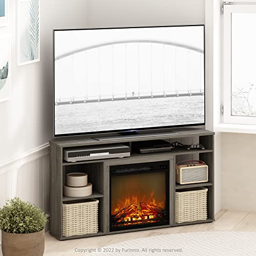 Jensen Corner TV Stand with Fireplace for TV up to 55 Inches, French Oak Grey