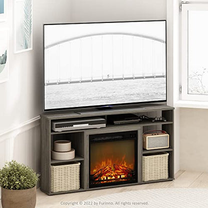 Jensen Corner TV Stand with Fireplace for TV up to 55 Inches, French Oak Grey