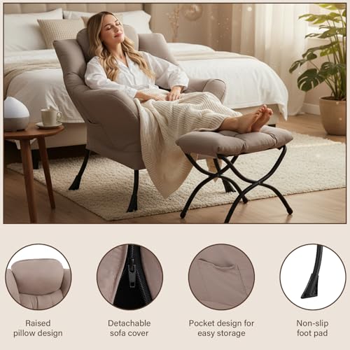 Lazy Chair Khaki Foldable Footrest Thick Cushion Armrests, view 6