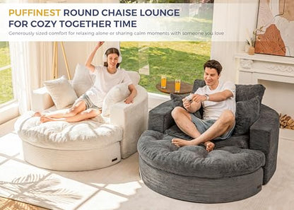 Oversized Round Chaise Lounge Sofa, Boneless Chair with Ottoman, view 5