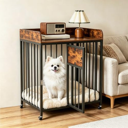 GINATEX 27.5" Dog Crate Furniture with Wheels, Indoor Dog Kennel End Table, view 2