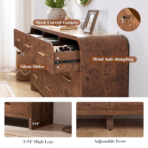 Curved Drawer Dresser for Bedroom with 9 Drawers, 63'' Wide Chest of Drawer, view 6