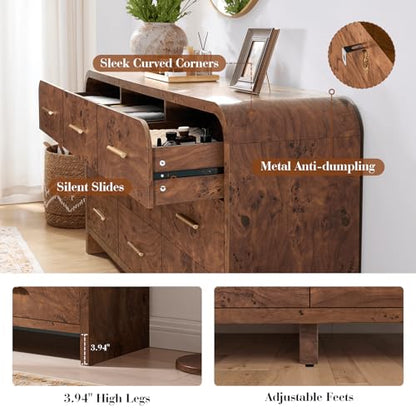 Curved Drawer Dresser for Bedroom with 9 Drawers, 63'' Wide Chest of Drawer, view 6