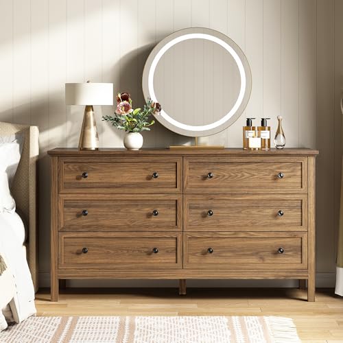 55'' Walnut Dresser with 6 Drawers for Bedroom, view 4