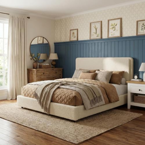 Bed Frame with 2 Storage Drawer, Cream Beige, King, view 4