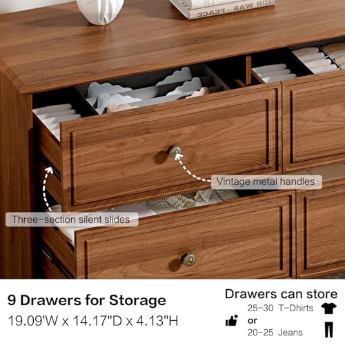 9 Drawer Dresser, 63" Wide Mid Century Chest of Drawers, view 8
