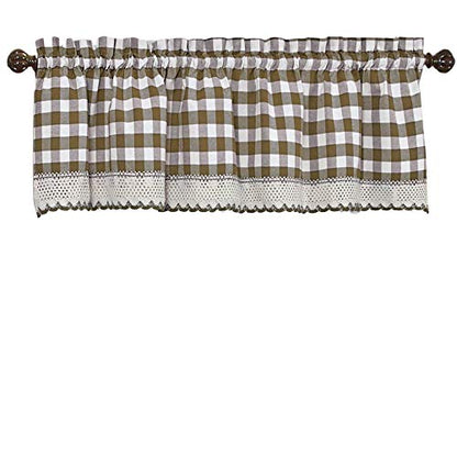 Room Darkening Window Valance, 58W x 14L Inches Top Rod Pocket Checkered Gingham Curtain Valance Scarf, Modern Farmhouse Window Curtain Valance Classic Buffalo Checked Plaid, Taupe