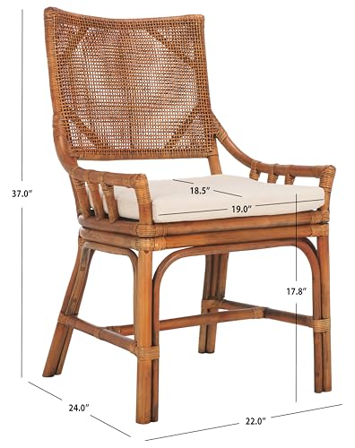 SAFAVIEH Furniture - Donatella Chair - Honey & White - Rattan - Coastal Woven Design - Ideal for Living Room, Sunroom, Bedroom, 15.75" Seat Height (SEA4012D)