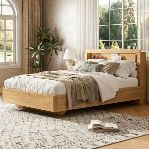 Full Bed Frame with Headboard, Led Lights, No Box Spring Needed, Wooden Slats, view 2