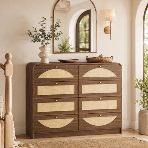 Rattan Dresser for Bedroom, 59" Modern Closet Dressers Chest with 8 Drawers, view 2