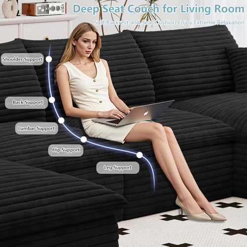 136" Cloud Sectional Couch with U-Shaped Chaise, view 6