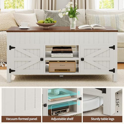 47.3“ Lift Top Coffee Table with Storage - White Coffee Tables for Living Room, Farmhouse Wood Center Table, Large Rectangle Middle Tables with Hidden Compartment & Adjustable Shelf