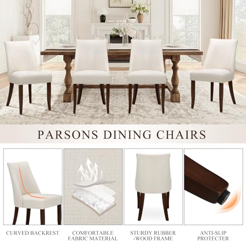 Upholstered Dining Chairs Set of 4, Mid Century Modern Kitchen Chairs with Back, Farmhouse Fabric Side Dining Room Chairs with Wood Legs for Dining Room Restaurant, Beige