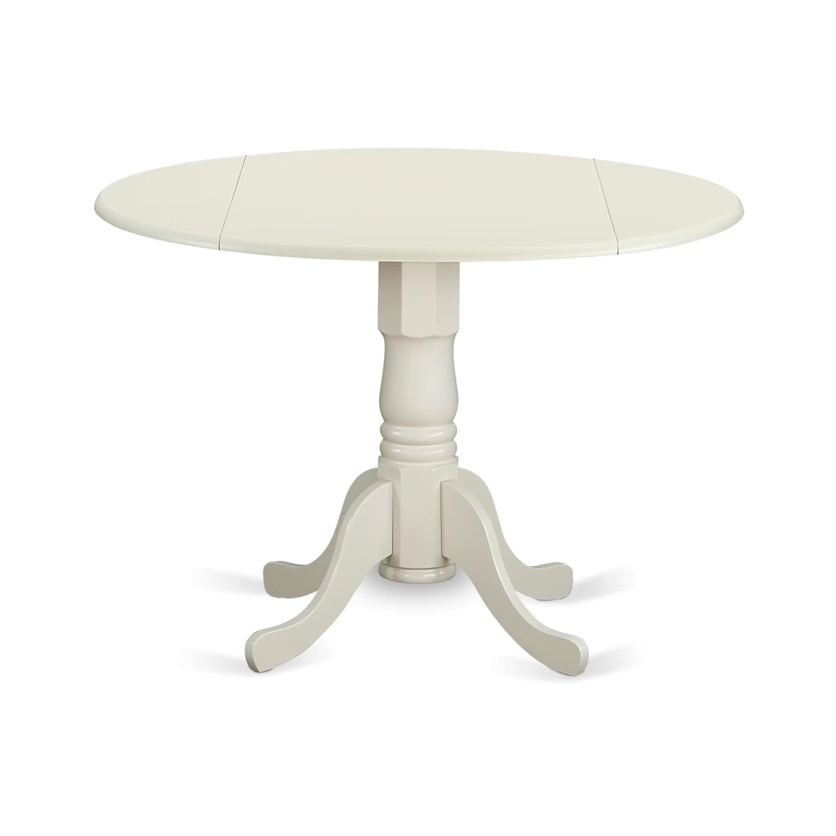 DLT-WHI-TP Dublin Modern Kitchen Table - a Round Dining Table Top with Dropleaf & Pedestal Base, 42x42 Inch, Linen White
