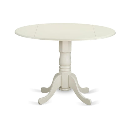 DLT-WHI-TP Dublin Modern Kitchen Table - a Round Dining Table Top with Dropleaf & Pedestal Base, 42x42 Inch, Linen White