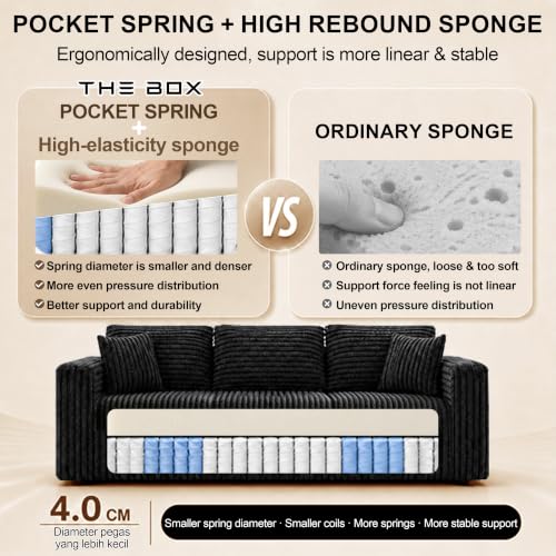 67'' L-Shaped Cloud Modular Sectional Sofa, Modern Corduroy Memory Foam Couch with Cup Holders, Upholstered Boneless Deep Seat Fluffy Loveseat with Ottoman, No Assembly Needed, for Home, Black