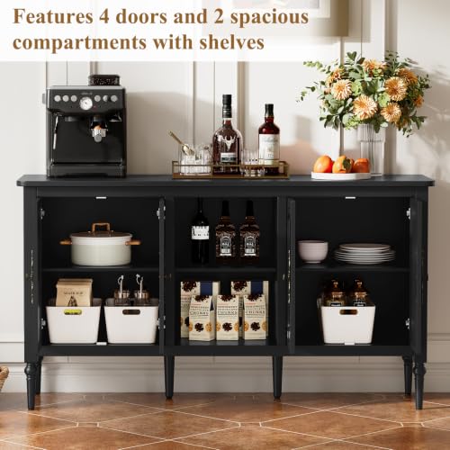 59" Vintage Sideboard Buffet Cabinet with Adjustable Shelves, Black, view 7