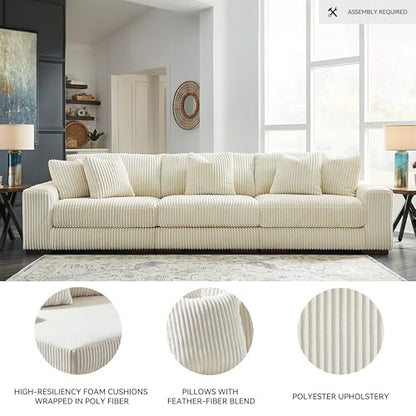 Signature Design by Ashley Lindyn 3-Piece Sectional Sofa, Deep Seat Couch, Comfy Textured Corduroy-Style Fabric, Reversible Cushions, Contemporary Living Room Furniture Set, Ivory White