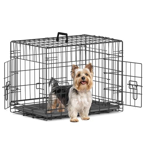 24 Inch Double Door Small Dog Crate with Divider Panel and Leak- Proof Pan Tray, view 2