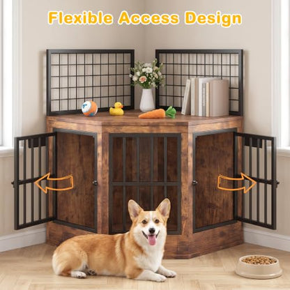 43" Wooden Corner Dog Crate Furniture, Indoor Decorative Dog Kennel, Rustic, view 6