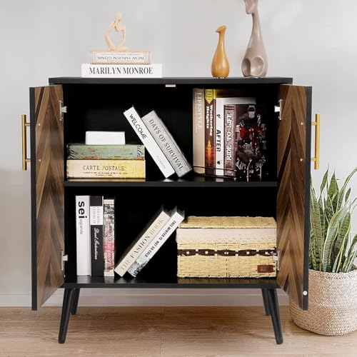 Modern Sideboard Storage Cabinet for Living Room Entryway, Black Storage Accent Cabinet with Doors