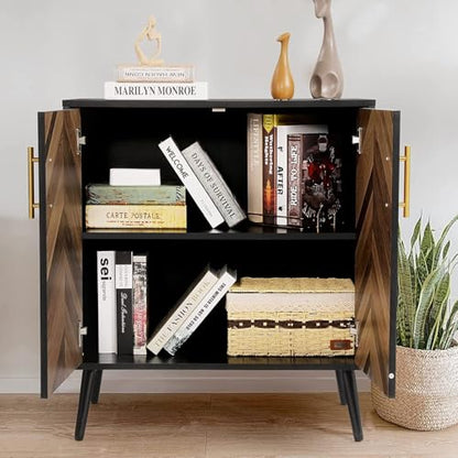 Modern Sideboard Storage Cabinet for Living Room Entryway, Black Storage Accent Cabinet with Doors