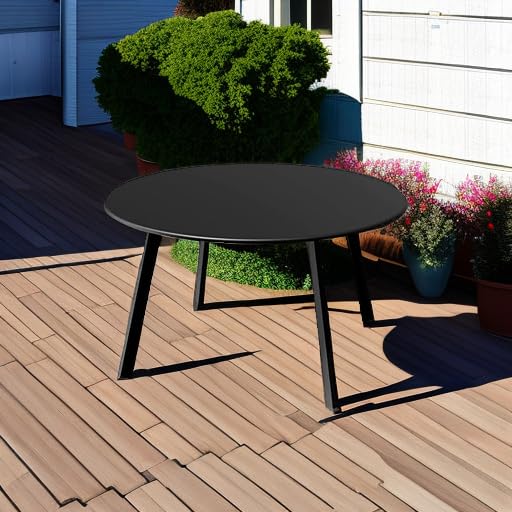 Round Steel Patio Coffee Table, Weather Resistant Outdoor Large Side Table, Black…