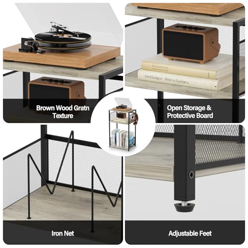 3 Tier End Table, Record Player Stand with Storage Up to 100 Albums, view 6