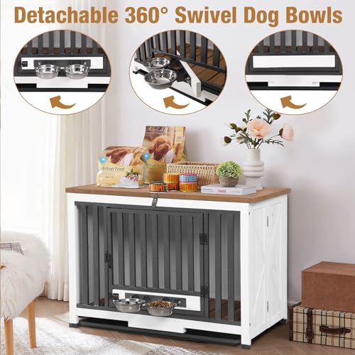 Dog Crate Furniture, Wooden Dog Cage for Small, Medium Dogs White, view 4