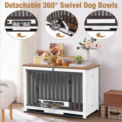 Dog Crate Furniture, Wooden Dog Cage for Small, Medium Dogs White, view 4