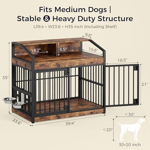 Dog Crate Furniture with 360° Rotatable Bowls, view 3