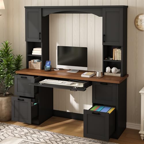 Farmhouse Arched 67" Computer Desk with Power Outlets & Keyboard Tray, view 2
