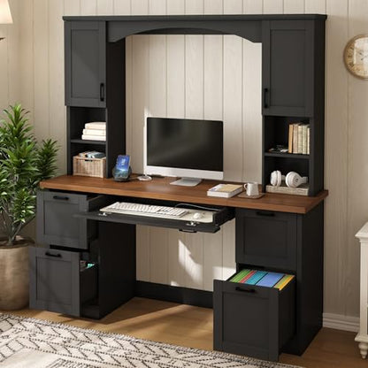 Farmhouse Arched 67" Computer Desk with Power Outlets & Keyboard Tray, view 2